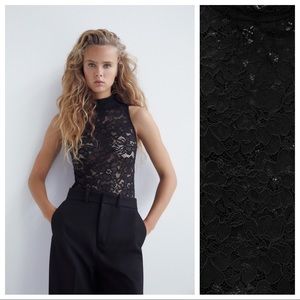 NWT. Zara Black Lace Bodysuit. Size S.